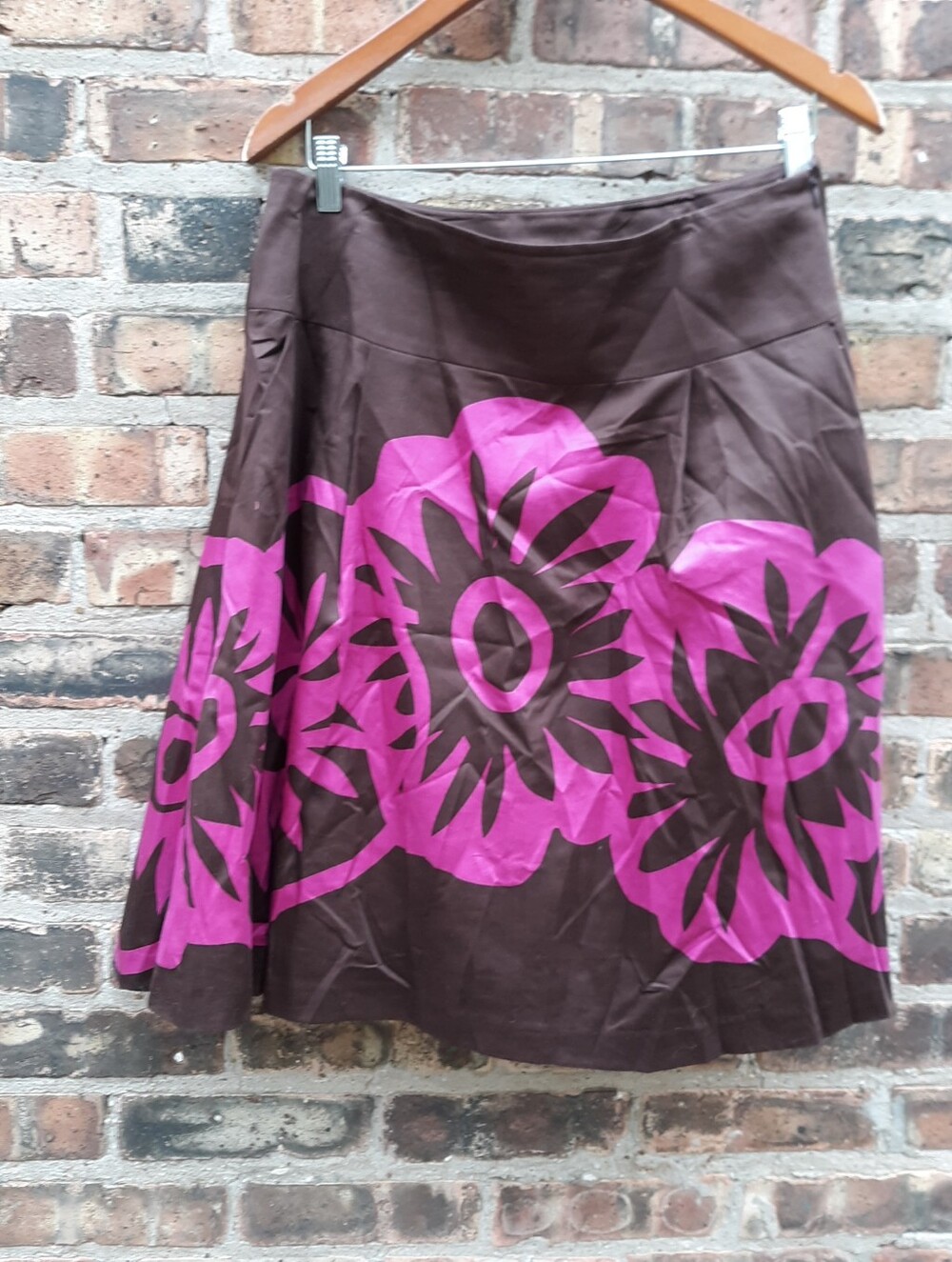 Talbots Vintage Brown Pink Graphic Floral Pop Art A Line Skirt Petites 12P
